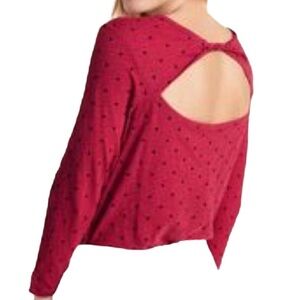 NWT OLD NAVY Twist Back Top With Polka Dot Print & Long Sleeves Red Size Medium
